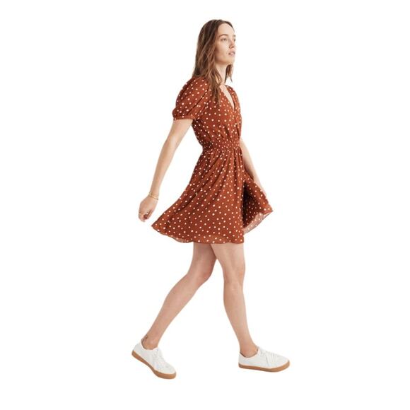 Madewell Smocked-Waist Mini Dress in Inkspot Dots Burnt Clay color Size XL - Picture 6 of 10